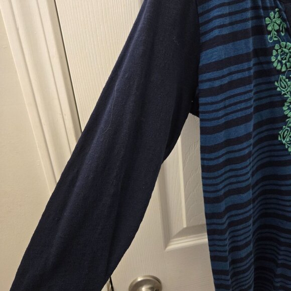 Lucky Brand Henley Top Womens Large Navy Blue Striped Embroidered Tunic Boho NEW - Picture 6 of 10